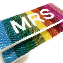 Load image into Gallery viewer, mrs clutch purse, gift for bride, beaded clutch purse, bridal purse clutch, rainbow bride clutch, rainbow bride bag, bachelorette beaded clutch, lgbt gift, bridal shower gift, crossbody purse, bride to be gift, bridesmaids gifts, bridal purse, engagement gift, wedding gift, bride gift, future Mrs Gift, bride clutch purse, bridal bag, gift for bride, bride to be gift