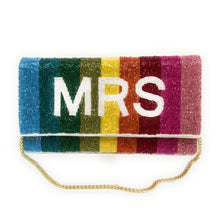 Load image into Gallery viewer, mrs clutch purse, gift for bride, beaded clutch purse, bridal purse clutch, rainbow bride clutch, rainbow bride bag, bachelorette beaded clutch, lgbt gift, bridal shower gift, crossbody purse, bride to be gift, bridesmaids gifts, bridal purse, engagement gift, wedding gift, bride gift, future Mrs Gift, bride clutch purse, bridal bag, gift for bride, bride to be gift
