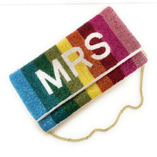 Load image into Gallery viewer, mrs clutch purse, gift for bride, beaded clutch purse, bridal purse clutch, rainbow bride clutch, rainbow bride bag, bachelorette beaded clutch, lgbt gift, bridal shower gift, crossbody purse, bride to be gift, bridesmaids gifts, bridal purse, engagement gift, wedding gift, bride gift, future Mrs Gift, bride clutch purse, bridal bag, gift for bride, bride to be gift