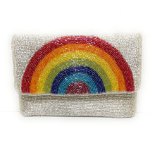 Load image into Gallery viewer, mrs clutch purse, gift for bride, beaded clutch purse, bridal purse clutch, rainbow bride clutch, rainbow bride bag, bachelorette beaded clutch, lgbt gift, bridal shower gift, crossbody purse, bride to be gift, bridesmaids gifts, bridal purse, engagement gift, party clutches, rainbow clutches, Gray pride gifts, best friend gifts, crossbody purse, rainbow crossbody purse, LGBTQ pride bag purse, LGBTQ gifts, Flag Pride bag, Pride purse, Rainbow Pride bag, rainbow party theme