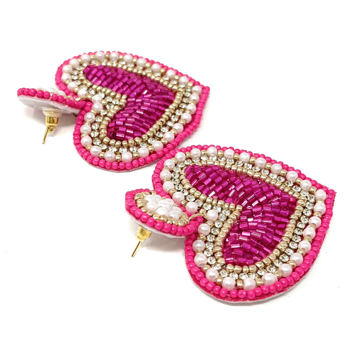 Heart Beaded Earrings, Valentines Beaded Earrings, Pink Beaded Earrings