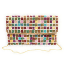 Load image into Gallery viewer, Multi color beaded clutch purse, birthday gift for her, summer clutch, seed bead purse, beaded bag, palm leaf handbang, beaded bag, seed bead clutch, summer bag, birthday gift for her, clutch bag, seed bead purse, engagement gift, bridal gift to bride, bridal gift, palm leaves purse, gifts to bride, gifts for bride, wedding gift, bride gifts, beaded clutch purse, birthday gift for her, summer clutch, seed bead purse, beaded bag, summer bag, boho purse, Abstract purse, multicolor purse
