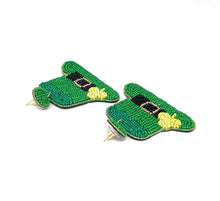 Load image into Gallery viewer, Green Hat Beaded Earrings, St. Patrick’s Day Earrings, St. Pats Earrings, Hat Beaded Earrings, Seed Bead, Leprechaun earrings, Green earrings, Hat Green beaded earrings, St. Patricks beaded earrings, Leprechaun hat beaded earrings, St, Patricks beaded earrings, hats earrings, Green seed bead earrings, St. Patrick’s day gifts, St. Patrick’s day accessories, holiday beaded accessories, Holiday red accessories, Holiday St Patrick’s Day earrings, Green gifts, best Selling items
