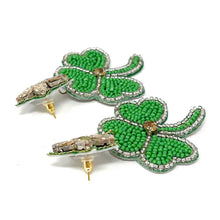 Load image into Gallery viewer, Green Beaded Earrings, St. Patrick’s Day Earrings, St. Pats Earrings, Leprechaun Beaded Earrings, Seed Bead, Leprechaun earrings, Green Clover Leaf earrings, Shamrock beaded earrings, St. Patricks beaded earrings, Four Clover Leaf beaded earrings, St, Patricks beaded earrings, Clover Leaf seed bead earrings, Green seed bead earrings, St. Patrick’s day gifts, St. Patrick’s day accessories, holiday beaded accessories, Green accessories, St Patrick’s Day Shamrock earrings, Shamrock gifts, best Selling items