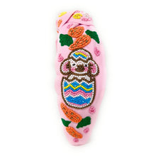 Load image into Gallery viewer, headbands for women, Easter knotted headband, headband style, top knot headband, Pink top knot headband, Easter headband, Easter hair band, bunny knot headband, top knotted headband, Bunny knotted headband, handmade headbands, top knotted headband, hand bead knotted headband, Easter bunny hair band for women, Hand bead St. Patrick’s headband, statement headbands, embellished headband, chic headband, Easter knot headband, Easter bunny headband, Easter hair accessories, Bunny knot headband