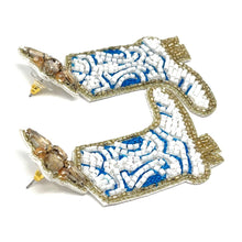 Load image into Gallery viewer, Bachelorette earrings, bride to be gifts, bride to be earrings, Bridal shower gift, bridal shower earrings, cowgirl boots earrings, cowgirl boots beaded earrings, cowgirl beaded accessories, cowgirl accessories, cowgirl earrings, cowgirl beaded earrings, bachelorette gifts, bachelorette beaded earrings, bachelorette party favors, bridal shower party favors, bachelorette gifts for her, bride to be gifts, country girl gifts, country girl earrings, beaded earrings for her, white blue earrings