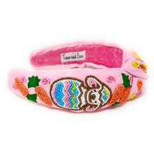 Load image into Gallery viewer, headbands for women, Easter knotted headband, headband style, top knot headband, Pink top knot headband, Easter headband, Easter hair band, bunny knot headband, top knotted headband, Bunny knotted headband, handmade headbands, top knotted headband, hand bead knotted headband, Easter bunny hair band for women, Hand bead St. Patrick’s headband, statement headbands, embellished headband, chic headband, Easter knot headband, Easter bunny headband, Easter hair accessories, Bunny knot headband