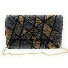 Load image into Gallery viewer, black beaded clutch purse, birthday gift for her, gold seed bead purse, beaded bag, black gold beaded handbag, beaded bag, seed bead clutch, summer bag, birthday gift, clutch bag, best friend gifts, engagement gift, bridal gift to bride, bridal gift, gold beaded clutch, floral bead purse, wedding gift, bride gifts, beaded clutch purse, fall beaded bag, summer bag, boho purse, gold silver beaded clutch purse, gold silver purse, gold black bead purse, best selling items, best seller, black gold clutch
