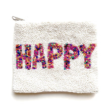 Load image into Gallery viewer, Coin Purse Pouch, Beaded Coin Purse, Cute Coin Purse, Beaded Purse, Summer Coin Purse, Best Friend Gift, Pouches, Boho bags, Wallets for her, beaded coin purse, boho purse, gifs for her, birthday gifts, cute pouches, pouches for women, boho pouch, boho accessories, best friend gifts, coin purse, coin pouch, HAPPY pouch, happy seed bead coin purse, friends gifts, gift card holder, gift card pouch, gift card holder, motivational gifts