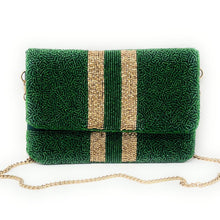 Load image into Gallery viewer, Beaded clutch purse, green gold beaded clutch, GameDay Purse, Green Beaded bag, Green gold purse, College GameDay pouch, Baylor bears, game day college purse, gold green beaded purse, best friend gift, college bag, college game day gift, go bulls gifts, go bulls purse, college gifts, college football green clutch, Green gold beaded purse, Go bulls purse, Go green, Green bay, green beaded clutch, Gold green beaded clutch , tailgating accessories, tailgating outfit, tailgating bag, Christmas gifts 