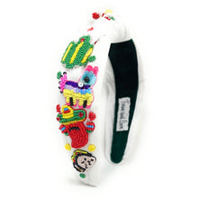 Load image into Gallery viewer, headband for women, succulent beaded Knot headband, bead headbands for women, birthday headbands, top knot headband, beaded top knot headband, Cinco de Mayo knot headband, Cinco de Mayo hair band, Cactus knotted headband, Cactus headband, statement headbands, Cinco de Mayo top knotted headband, knotted headband, party headbands, Cactus knot headband, Cinco de Mayo headbands, star embellished headband, gemstone knot headband, luxury headband, Cinco de Mayo accessories, Cinco de Mayo jeweled knot headband,