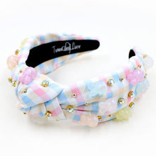 Load image into Gallery viewer, headbands for women, Easter knotted headband, headband style, top knot headband, Easter egg top knot headband, Easter headband, Easter hair band, bunny knot headband, top knotted headband, Bunny knotted headband, handmade headbands, top knotted headband, hand bead knotted headband, Easter bunny hair band for women, liberty knot headband, statement headbands, embellished headband, chic headband, Easter knot headband, Easter bunny headband, Easter hair accessories, Easter knot headband, liberty Knot headband