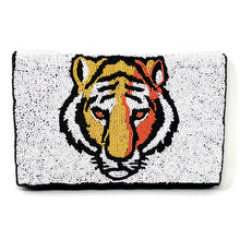 Load image into Gallery viewer, Beaded purse, tiger clutch, GameDay Purse, Tiger Beaded clutch, College GameDay clutch, Tiger Purse, Tiger Purse, Geaux tigers team, college coin purse, college beaded clutch, beaded purse, best friend gift, Tiger college bag, college gameday gift, geaux tigers clutch, Tiger pouch, hotty toddy coin purse, hotty toddy coin pouch, Geaux gifts, hotty toddy fan, college gifts, college football coin purse, LSU college, Geaux tigahs, college football bag