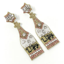 Load image into Gallery viewer, Bride beaded earrings, bride champagne bottle earrings, bridal earrings, bridal shower gift, bachelorette earrings, bridal gift, bride to be gift, bachelorette gift, bride statement beaded earrings, bridal gift, bachelorette party, earrings for bride, best friend gift, bachelorette gift, wifey earrings, birthday gift for bride, party treats for bride. bride to be gift, gifts for bridal shower, gift for bachelorette, gift for a future bride, bridal shower gifts, bridesmaids gifts, wifey beaded earrings