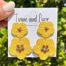 Load image into Gallery viewer, floral Beaded Earrings, beaded YELLOW Earrings, Yellow floral Earrings, yellow love Beaded Earrings, Yellow flower earrings, floral lover bead earrings, daisy beaded earrings, yellow floral earrings, Beaded earrings, yellow Love bead earrings, yellow seed bead earrings, floral accessories, spring summer accessories, spring summer earrings, gifts for mom, best friend gifts, birthday gifts, flower earrings, flower beaded earrings, floral earrings accessory, yellow earrings, small beaded earrings