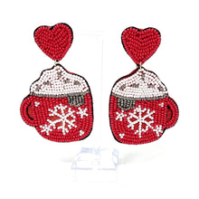 Load image into Gallery viewer, 
Hot cocoa Beaded Earrings, hot cocoa Earrings, Holiday Earrings, Hot cocoa Beaded Earrings, Seed Bead, Merry Christmas, red earrings, red beaded earrings, Christmas beaded earrings, Chocolate beaded earrings, holiday beaded earrings, holiday earrings, red holiday earrings, Hot cocoa earrings, hot chocolate earrings, holiday gifts, holiday accessories, holiday beaded accessories, Holiday red accessories, Holiday Christmas earrings, Christmas gifts, Best seller, best Selling items