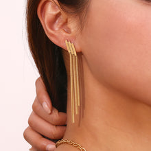 Load image into Gallery viewer, custom stud Earrings, 18k gold plated tassel Earrings, minimalist style Earrings, tassel 18k gold plated earrings, custom earrings, earrings party accessories, fancy accessories, 18k gold plated earrings, stainless steel custom earrings, best friend gifts, birthday gifts, dainty bohemian earrings, luxurious handmade accessories, embellished night jewelry, Fancy earrings, bridal gold plated earrings, long tassel earrings, best selling items, handmade gifts, custom gifts, valentines day gifts valentines day f