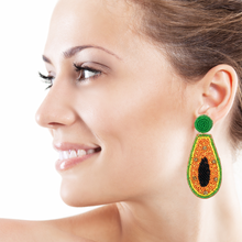 Load image into Gallery viewer, papaya Beaded Earrings, beaded pineapple Earrings, fruit Earrings, papaya  love Beaded Earrings, fruity earrings, papaya lover bead earrings, multicolor beaded earrings, tropical earrings, Beaded earrings, papaya bead earrings, papaya seed bead earrings, fruit accessories, summer accessories, spring summer earrings, gifts for mom, best friend gifts, birthday gifts, fruit jewelry, fruit bead earrings, papaya earrings accessory, multicolor earrings, summer beaded earrings 
