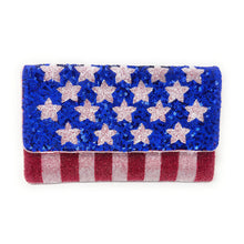Load image into Gallery viewer, Clutch bag with American flag design on a white background