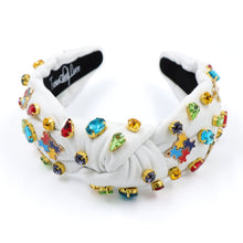 Load image into Gallery viewer, custom autism awareness headband, jeweled headband, autism top knot headband, autism awareness knot headband, autism jeweled headband, handmade headband, custom headband, bejeweled accessories, autism hair accessories, embellished earrings, custom earrings, autism awareness gifts, birthday gifts, bohemian headband, luxurious handmade accessories, party earrings, autism support gifts, autism awareness gifts, rhinestone headband, embellished headband, party headband, statement headband, best selling items