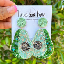 Load image into Gallery viewer, avocado beaded Earrings, beaded avocado Earrings, avocado Earrings, Green Beaded Earrings, fruit bead earrings, avocado over bead earrings, avocado beaded earrings, avocado multicolor earrings, Beaded earrings, avocado bead earrings, avocado seed bead earrings, avocado accessories, summer accessories, green color earrings, gifts for mom, best friend gifts, birthday gifts, avocado jewelry, green bead earrings, fruit earrings accessory, summer earrings, fruit earrings