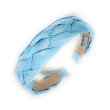 Load image into Gallery viewer, light blue braided headband, headbands for women, baby blue color headband, light blue knot headband, best selling items, baby blue headband, braided headband, braided hair accessories, best seller, braided ivory fabric headband, baby blue hair accessories, handmade headband, custom headband, boho headband, summer spring headband, aqua color headband, custom headband, handmade headband, summer headband, blue braided headband, best selling items, solid color braided headband 
