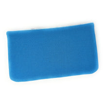 Load image into Gallery viewer, The back of a clutch with rounded corners and a zipper closure, shown on a plain white background.