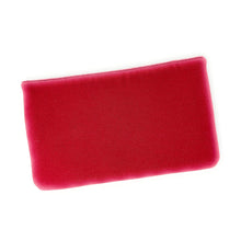 Load image into Gallery viewer, A rectangular red velvet pouch or clutch with rounded corners, shown at an angle on a plain white background.