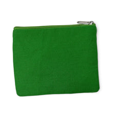 Load image into Gallery viewer, A green canvas zipper pouch with a silver metal zipper pull, shown on a plain white background.