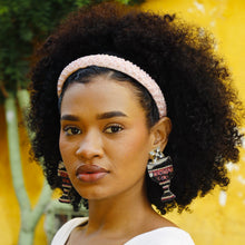 Load image into Gallery viewer, Crystal-embellished pink headband crafted with floral-inspired beading, perfect for weddings, parties, and special occasions.
