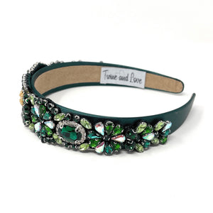 headband for women, fall headband, green baroque headband, fall winter headband, green embellished headband, bridal headband, bridal accessories, brown luxurious hairband, luxurious hair band, unique embellished headband, unique headband, statement headband, custom bridal headband, green color accessories, embellished headband, gemstone headband, luxury headband, green bejeweled headband, bling headband, baroque embellished headband, custom headband, jeweled baroque headband, evening hair accessory
