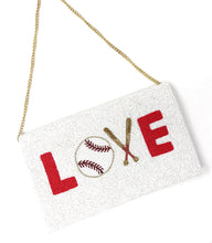 Load image into Gallery viewer, baseball beaded clutch purse, birthday gift for her, baseball crossbody bag, baseball fan purse, baseball beaded bag, game day handbag, beaded bag, baseball seed bead purse, birthday gift for her, seed bead purse, engagement gift, baseball lover bag, baseball fan gifts, baseball purse, gifts for her  baseball must have, game day beaded clutch purse, birthday gift for her, baseball crossbody clutch, baseball love beaded clutch purse, unique bags