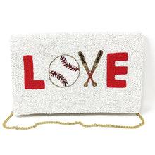 Load image into Gallery viewer, baseball beaded clutch purse, birthday gift for her, baseball crossbody bag, baseball fan purse, baseball beaded bag, game day handbag, beaded bag, baseball seed bead purse, birthday gift for her, seed bead purse, engagement gift, baseball lover bag, baseball fan gifts, baseball purse, gifts for her  baseball must have, game day beaded clutch purse, birthday gift for her, baseball crossbody clutch, baseball love beaded clutch purse, unique bags