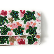 Load image into Gallery viewer, Coastal themed beaded bag with turtles and ocean-inspired details