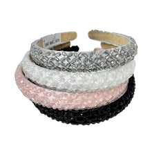 Load image into Gallery viewer, Set of four rhinestone headbands in black, pink, and silver on a white background