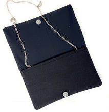 Load image into Gallery viewer, Black beaded clutch with colorful martini glasses and olive details