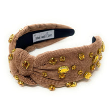 Load image into Gallery viewer, Thanksgiving Jeweled Headband, Fall headband, Autumn Hair Accessories, Autumn Headband, knot headband, boho headband, best selling items, Fall knotted headband, hairbands for women, thanksgiving  gifts,  Fall knot Headband, Fall accessories, beige corduroy headband, Corduroy headband, Statement headband, Christmas gifts, jeweled knot headband, Jeweled headband, Corduroy knot headband, Embellished headband, Autumn embellished headband, bejeweled headband