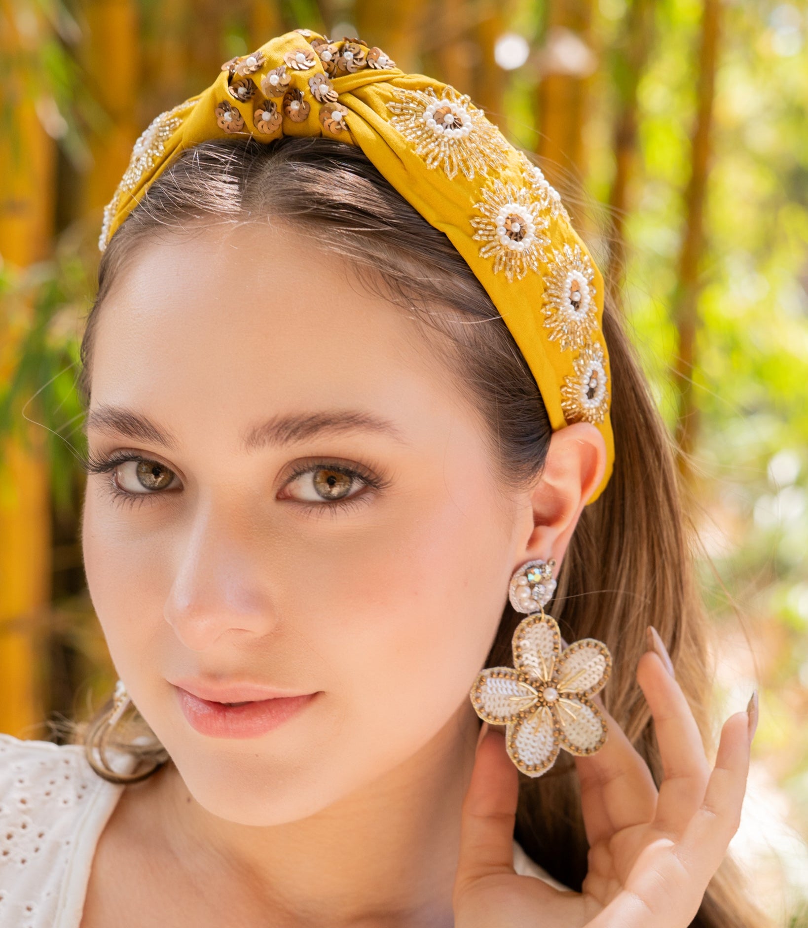 Neon Yellow, Black And Crystals Embellished Handmade Honey Bee Knot Headband Tweed Treasure Yellow Knot Headband main image 4