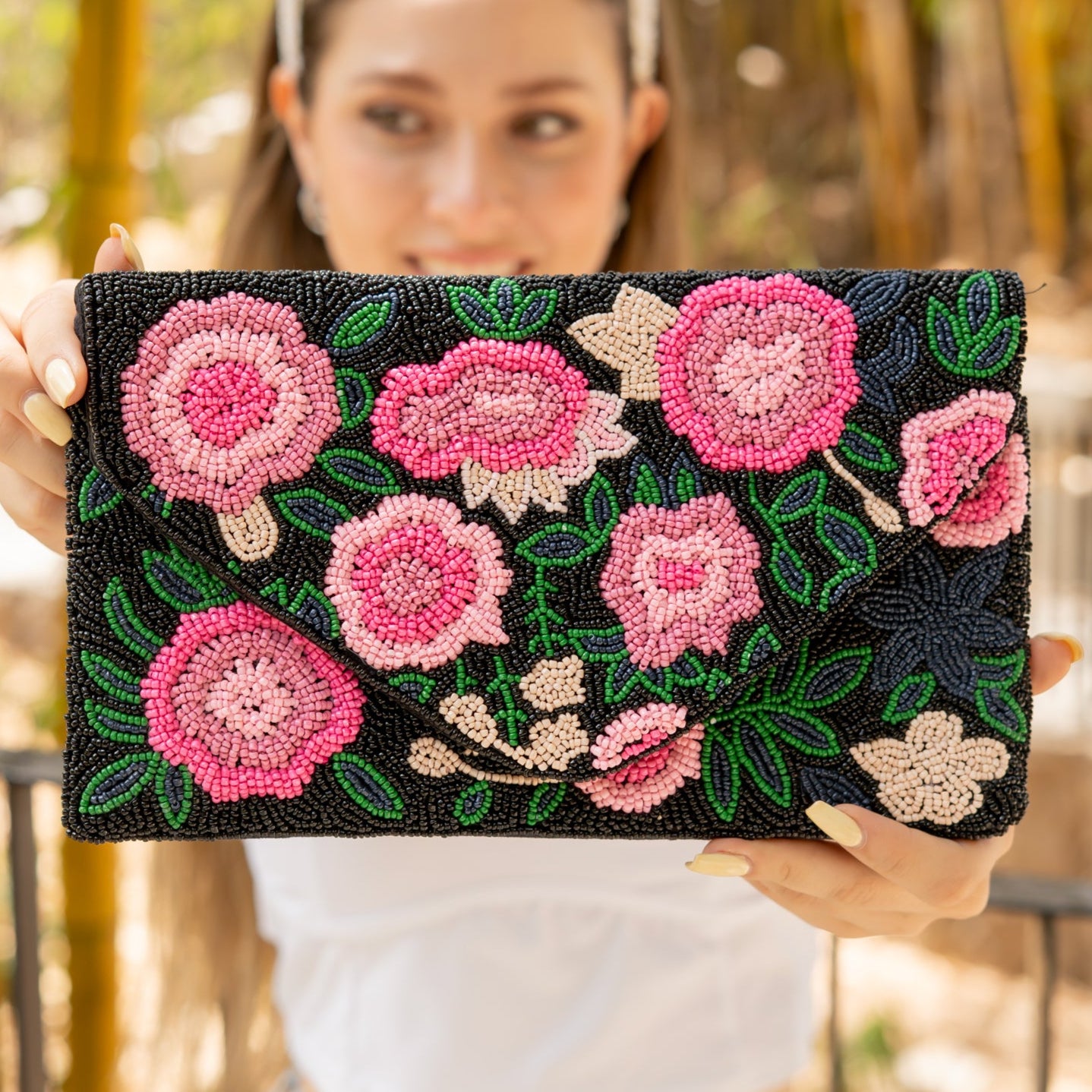 Floral Hand Beaded Clutch Twine and Love Hand Beaded Accessories