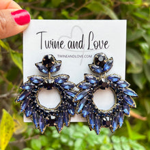Load image into Gallery viewer, custom beaded Earrings, blue jeweled Earrings, blue purple Beaded Earrings, boho earrings, bohemian jeweled earrings, handmade earrings, custom earrings, party accessories, fancy accessories, boho embellished earrings, custom earrings, best friend gifts, birthday gifts, bohemian earrings, luxurious handmade accessories, night jewelry, Fancy earrings, boho earrings, beaded earrings, Fancy jeweled earrings, statement earrings, best selling items, statement earrings, handmade gifts, custom gifts for her