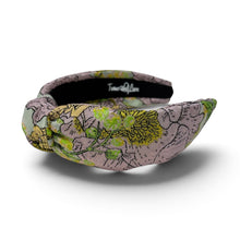 Load image into Gallery viewer, Floral jacquard padded knot headband in pink, green and gold by Twine and Love.