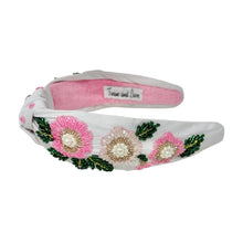 Load image into Gallery viewer, Floral headband with pink and green details on a white background