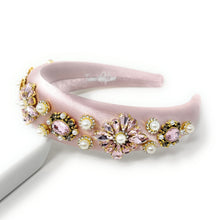 Load image into Gallery viewer, Pink headband with decorative pearls and crystals on a white background