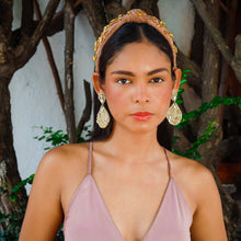 Load image into Gallery viewer, Beautiful Headband corduroy yellow and gold beads.