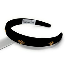 Load image into Gallery viewer, Black velvet headband with adorned bee charms
