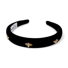 Load image into Gallery viewer, Black velvet headband with bee charms