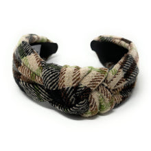 Load image into Gallery viewer, beige black Headband, holiday Knotted Headband, brown plaid Knotted Headband, beige brown Plaid Hair Accessories, Plaid Headband, Best Seller, headbands for women, best selling items, knotted headband, hairbands for women, brown plaid gifts, Plaid knot Headband, winter hair accessories, winter plaid headband, Plaid uniform headband, Statement headband, school uniform, school uniform knot headband, custom Knotted headband, plaid headband, Winter Plaid knot headband, plaid knot headband, plaid accessory