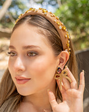 Load image into Gallery viewer, custom beaded Earrings, bow jeweled Earrings, gold Beaded Earrings, bow earrings, summer jeweled earrings, handmade earrings, custom earrings, party accessories, fancy accessories, bow embellished earrings, custom earrings, best friend gifts, birthday gifts, bohemian earrings, luxurious handmade accessories, night jewelry, Fancy earrings, boho earrings, beaded earrings, Fancy jeweled earrings, statement earrings, best selling items, statement earrings, handmade gifts, custom gifts, gold bow