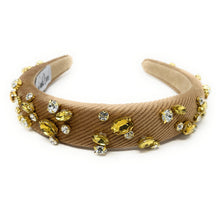 Load image into Gallery viewer, headbands for women, baroque headband, handmade headbands, brown headband, beige headband, hair band for women, embellished headband, rhinestone headband, bejeweled headband, luxury headband, jeweled headband, brown jeweled headband, bling headband, embellished knot headband, luxury knot headband, knot headband, rhinestone headband, bejeweled accessories, jeweled headband, autumn headbands, custom headband, embellished headband, custom Autumn headbands, padded headband