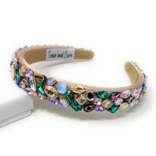 Load image into Gallery viewer, headband for women, beige headband, beige baroque headband, multicolor headband, beige headband, bridal headband, bridal accessories, beige luxurious hairband, luxurious hair band, unique embellished headband, unique headband, statement headband, custom bridal headband, multicolor color hair accessories, embellished headband, gemstone headband, luxury headband, brown bejeweled headband, bling headband, baroque embellished headband, custom headband, jeweled baroque headband, evening hair accessory
